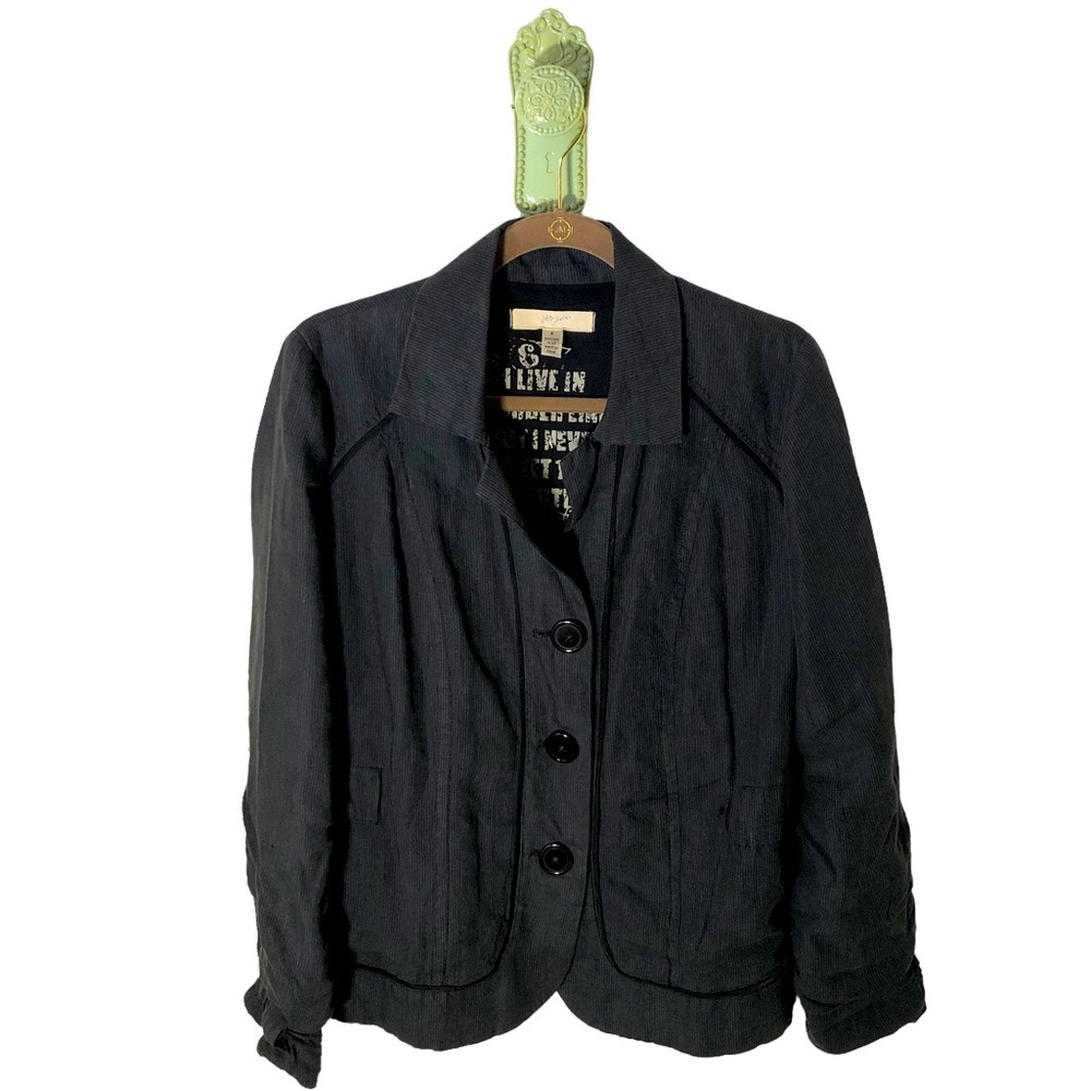 𝅺Vintage Linen New Zealand Slouchy Pinstripe Oversize Button Blazer Jacket Coat